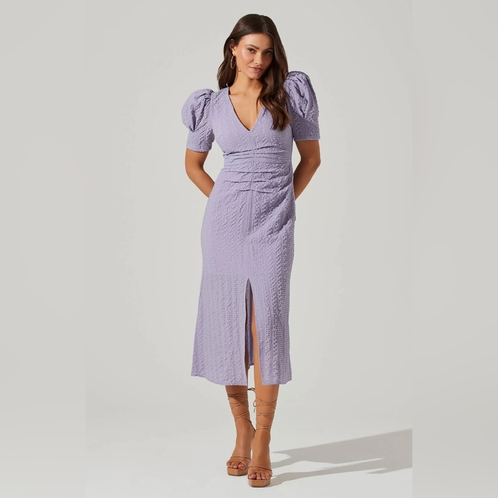 *New* Astr Puff Sleeve Front Vent Midi Dress in Lilac, Size XS